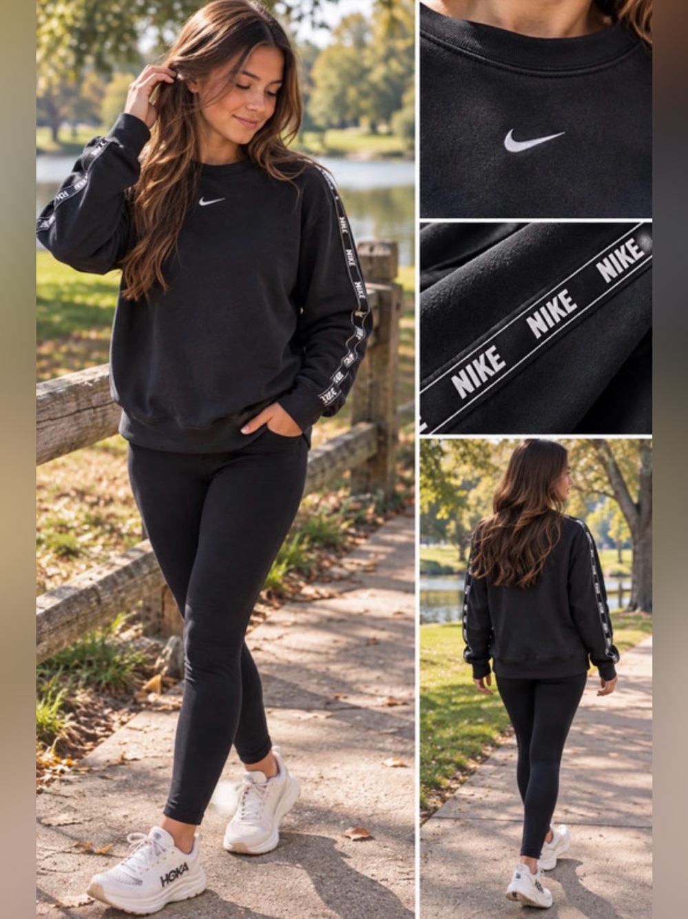 Nike Sportswear Women’s Logo Tape Crewneck Sweatshirt Black. Size Small